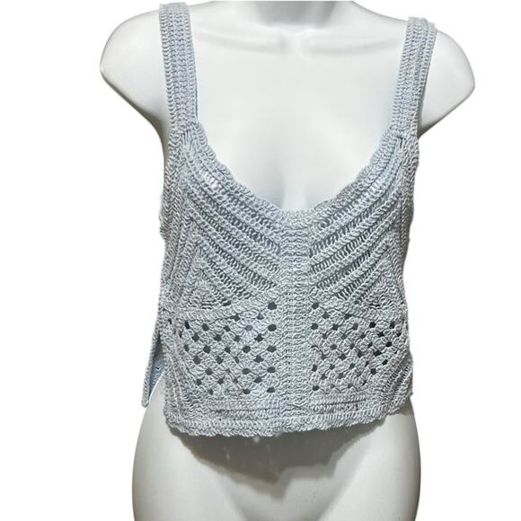 Y2K Sans Souci Women‎ Crop Crochet Knit Top S Festival Cottagecore Boho Beachy - Picture 1 of 9